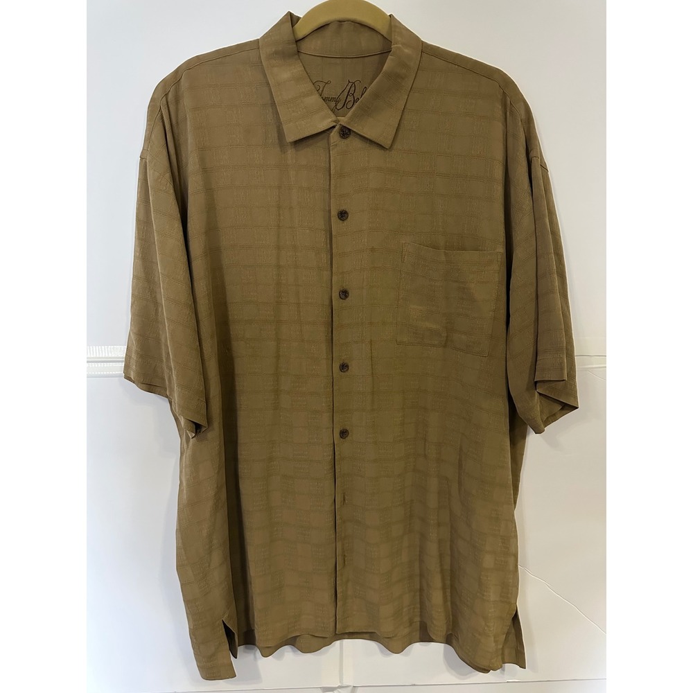 Tommy Bahama Silk Button Up Shirt Short Sleeve Plaid Pattern‎ XXL